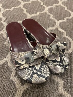 STAUD Snake-Print Slide Mules with Silver Hardware